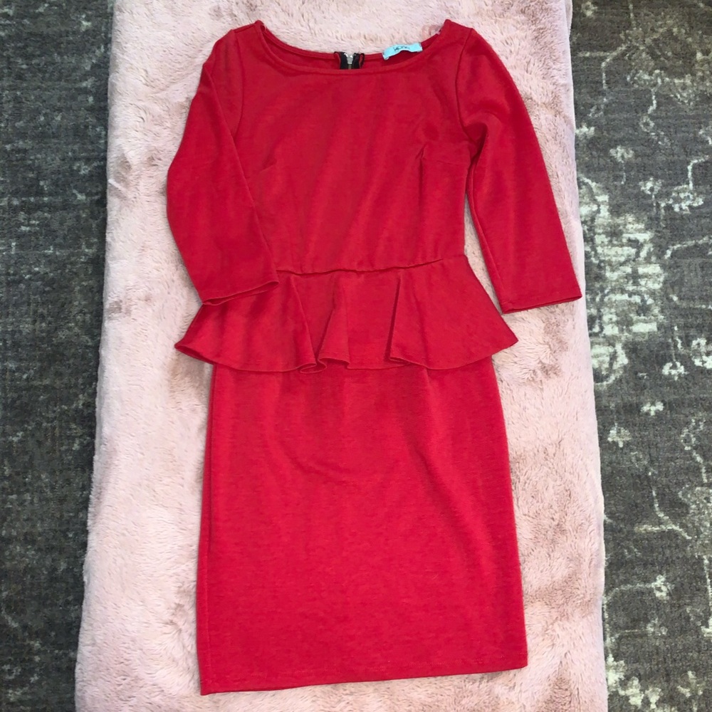 Red Peplum Style Dress with zipper in back
